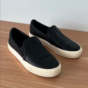 UGG Black Leather Slip-On Platform Sneakers